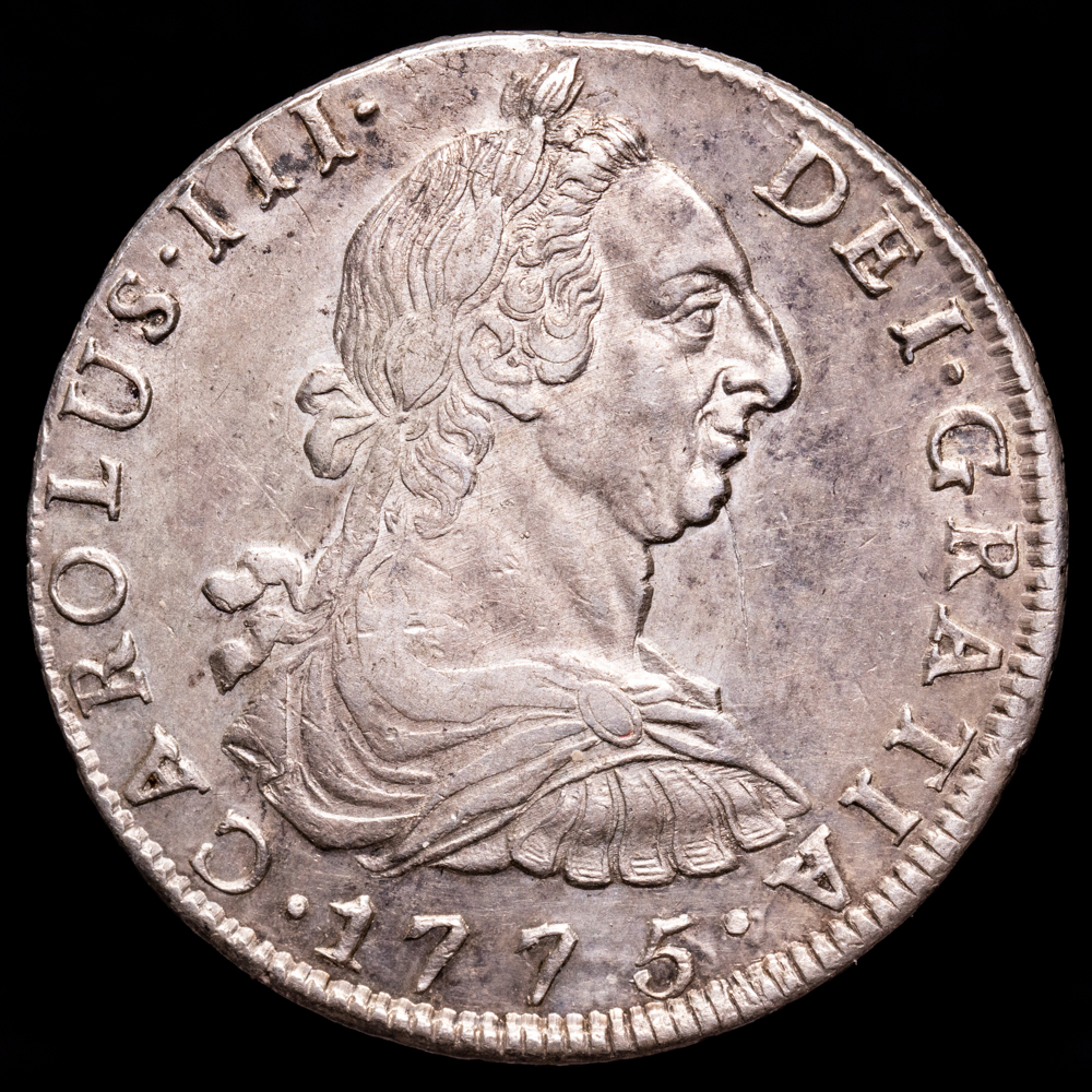 Carlos III. 8 Reales. (26,99 g.). Potosí. 1775. Ensayador J·R. AC-1171. EBC. Restos de brillo original.
