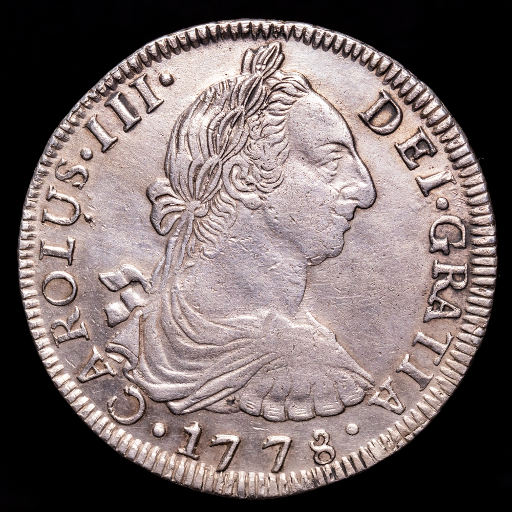 Carlos III. 8 Reales. (26,78 g.). Potosí. 1778. Ensayador P·R. AC-1175. EBC-/MBC+.