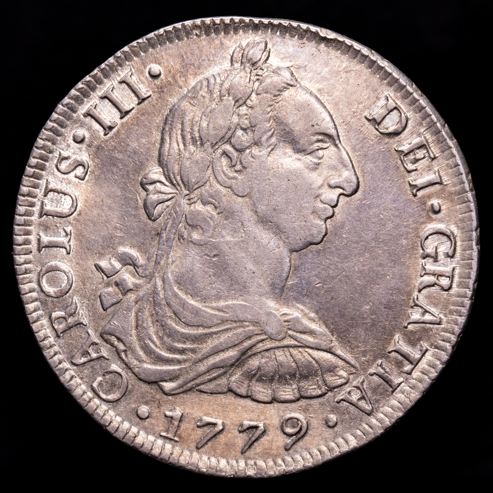 Carlos III. 8 Reales. (26,91 g.). Lima. 1779. Ensayador M·J. AC-1045. EBC/EBC+. Restos de brillo original. Tono