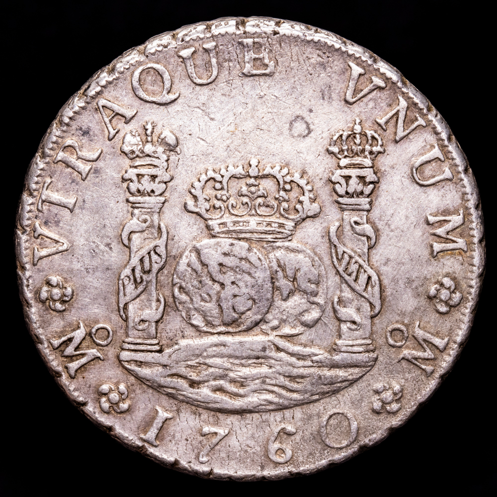 Carlos III. 8 Reales. (26,97 g.). México. 1760/59. Ensayador M·M. AC-1071. MBC/MBC+. Variante. Escasa.
