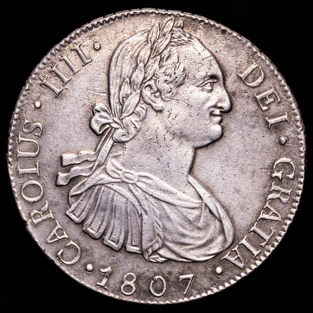 Carlos IV. 8 Reales. (26,67 g.). Guatemala. 1807. Ensayador M. AC-902. EBC. Escasa.