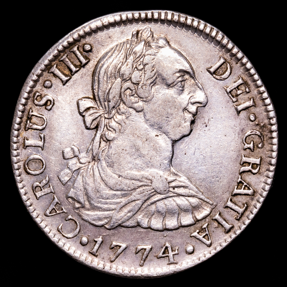 Carlos III. 2 Reales. (6,61 g.). México. 1774. Ensayador F·M. AC-660. EBC. Restos de brillo original. Escasa.