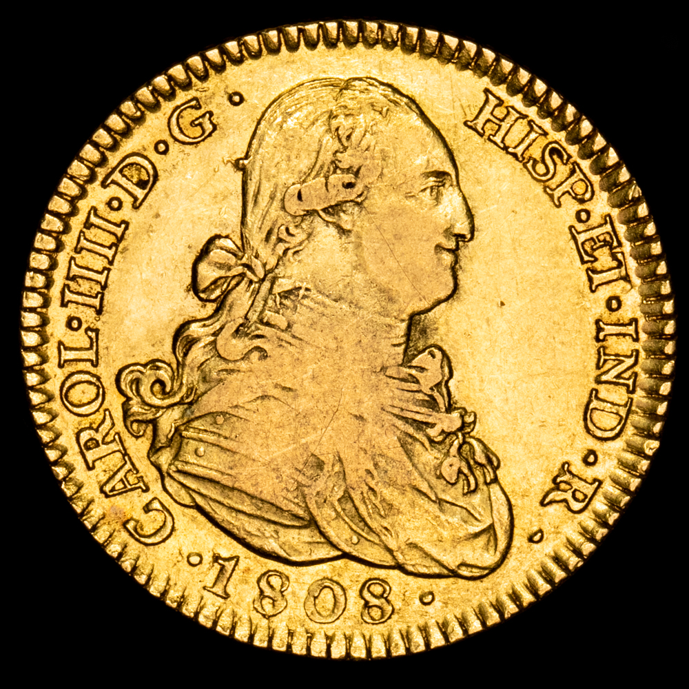 Carlos IV. 2 Escudos. (6,7 g.). Madrid. 1808. Ensayador A·I. AC-1320. MBC+.
