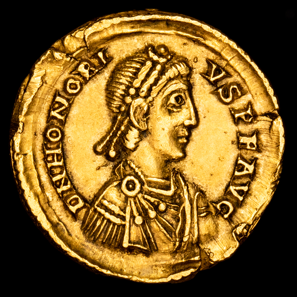 Honorio (393-423 d.C.) Solido ( 4,43 g.). Mediolanum (Milán), VF+ , 397-402 d.C. RIC IX 35c.