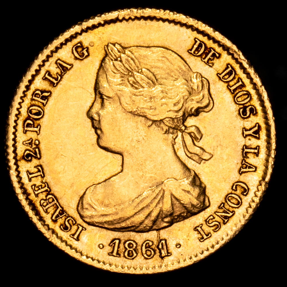 Isabel II. 20 Reales. (1,87 g.). Madrid. 1861. AC-672. MBC+. Restos de brillo original. Escasa.