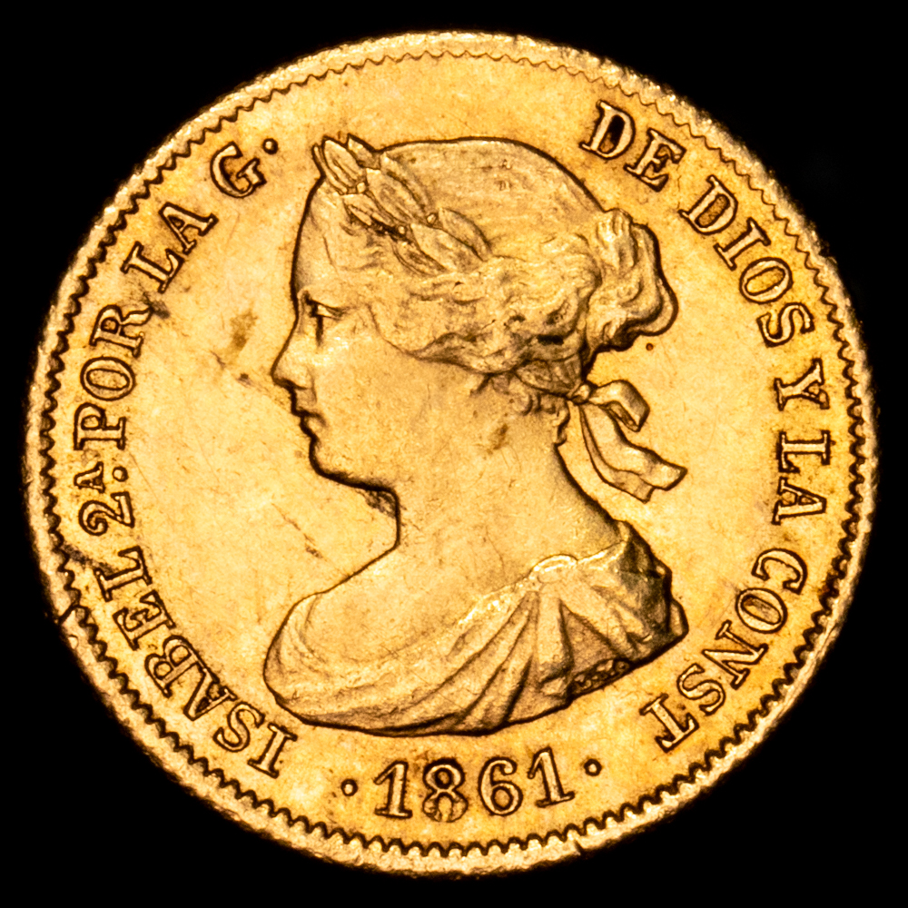 Isabel II. 20 Reales. (1,91 g.). Madrid. 1861. AC-672. MBC+/EBC. Restos de brillo original. Escasa.
