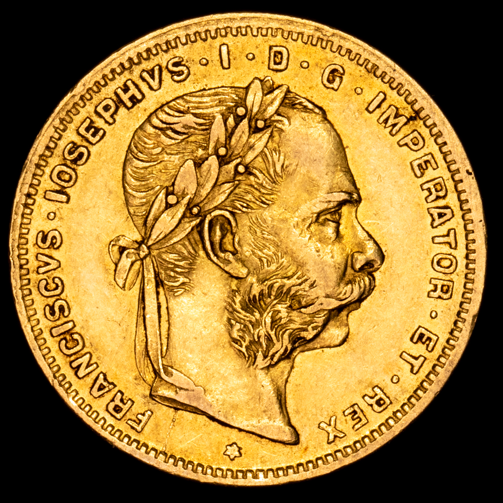 Austria – Francisco José I. 8 Florines. (6,44 g.). Austria. 1884. KM-2269. EBC. Restos de brillo original. Escasa.