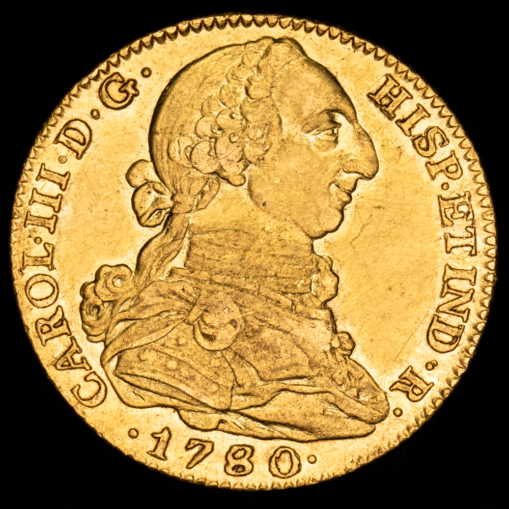 Carlos III. 4 Escudos. (13,5 g.). Madrid. 1780/79. Aureo y Calicó – 1783. EBC-. Restos de brillo original.