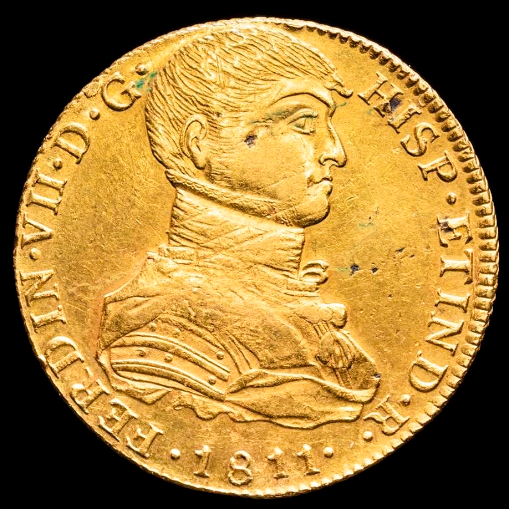 Fernando VII. 8 Escudos. (27,06 g.). Lima. 1811. Ensayador J·P. AC-1756. EBC- . Escasa. Restos de Brillo Original .
