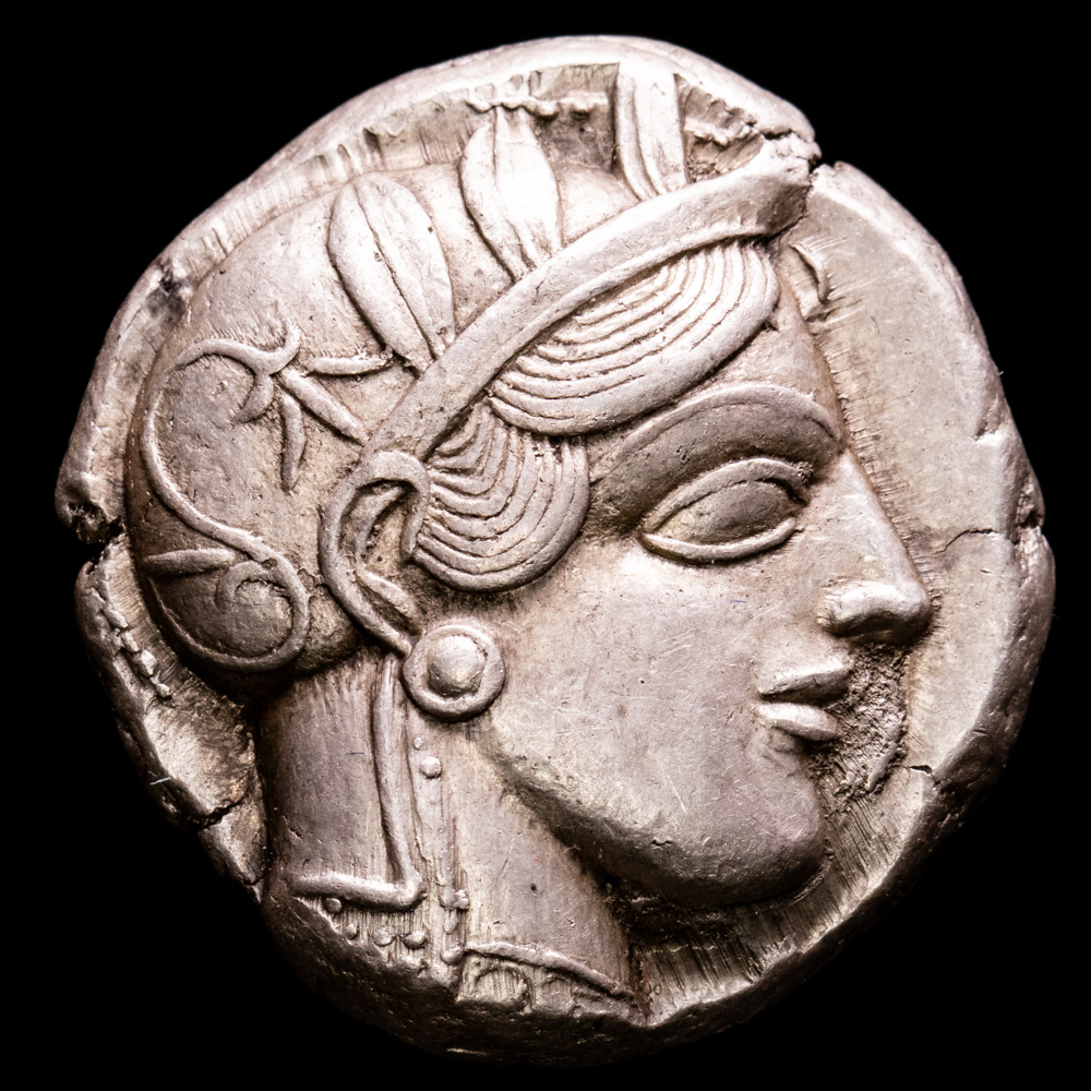 Grecia Antigua – Atica. Tetradracma. (17,23 g.). Athenas. 440-404 a.C.. GC-2526. XF+. Cabeza de Atenea con casco adornado