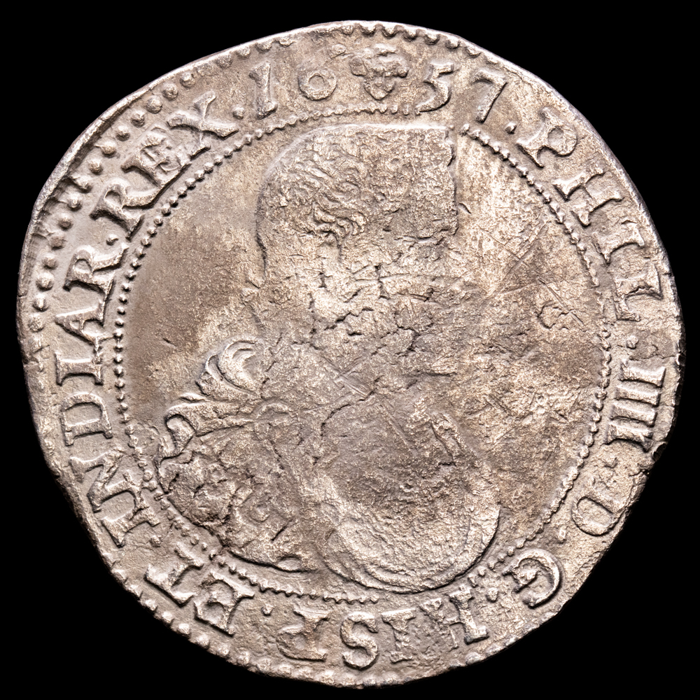 Paises Bajos – Felipe IV. Ducatón. (31,46 g.). Bruxellas. 1657. DAV-4454. BC+.