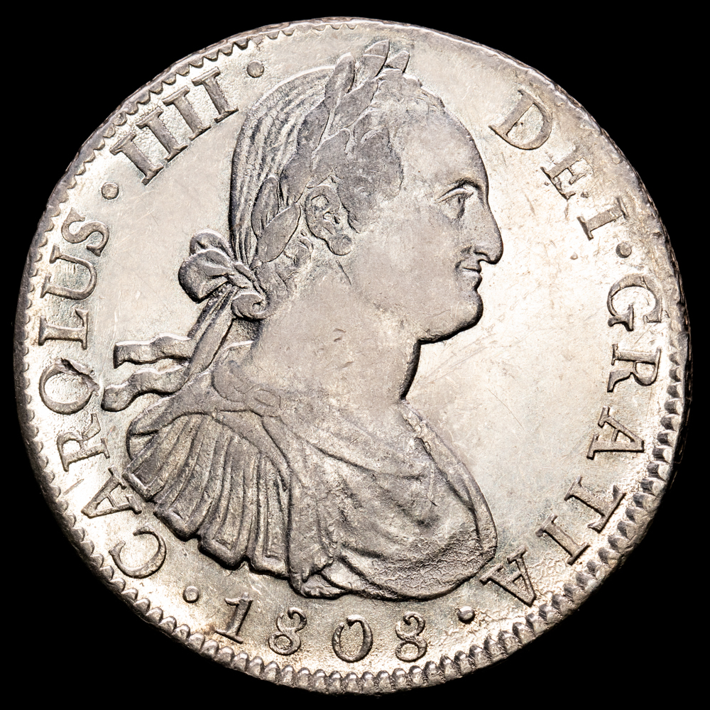 Carlos IV. 8 Reales. (27,05 g.). México. 1808. Ensayador T·H. Aureo y Calicó 988. SC-.