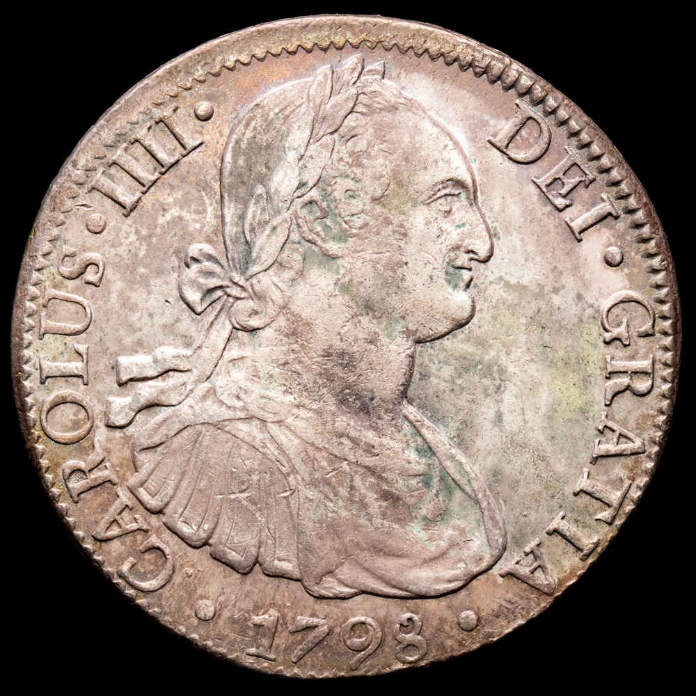 Carlos IV. 8 Reales. (26,95 g.). México. 1798. Ensayador F·M. Aureo y Calicó 961. MBC/MBC+.