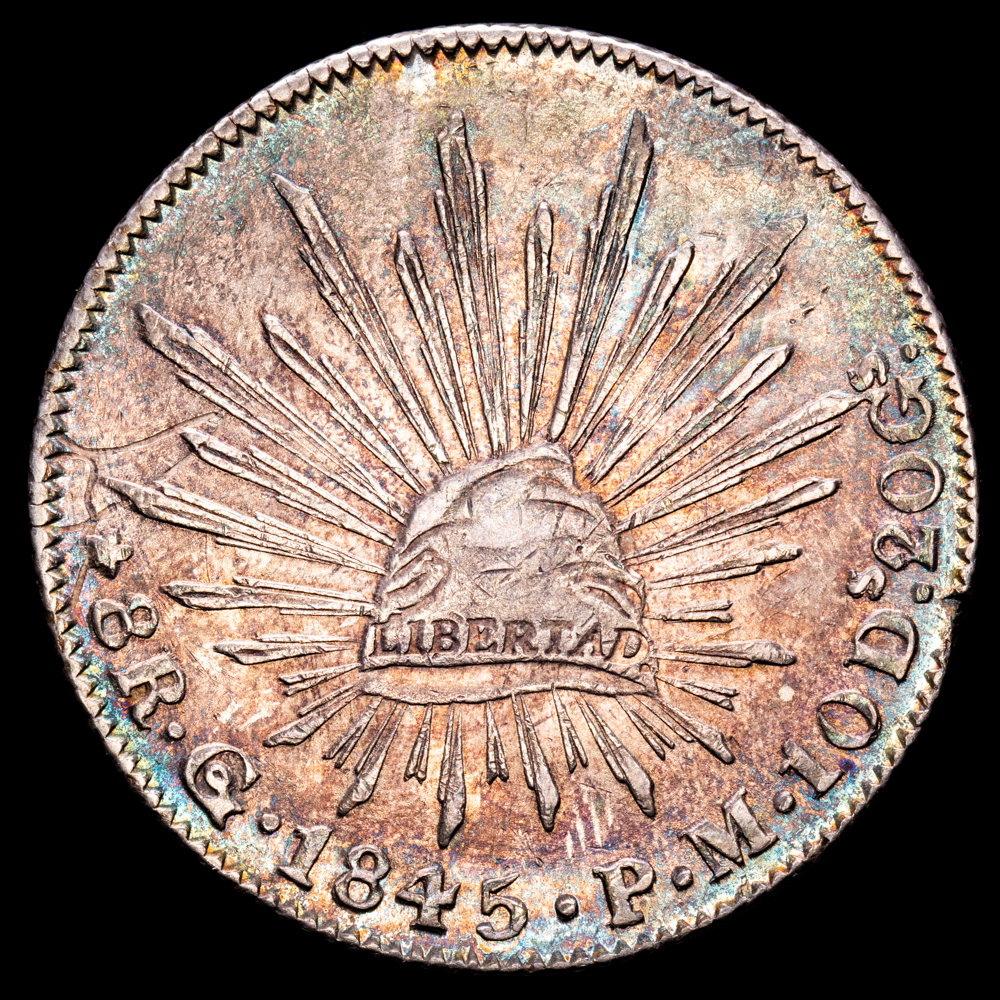 República de México. 8 Reales. (27,07 g.). Guanajuato. 1845. Ensayador P·M. KM-377.8. EBC.
