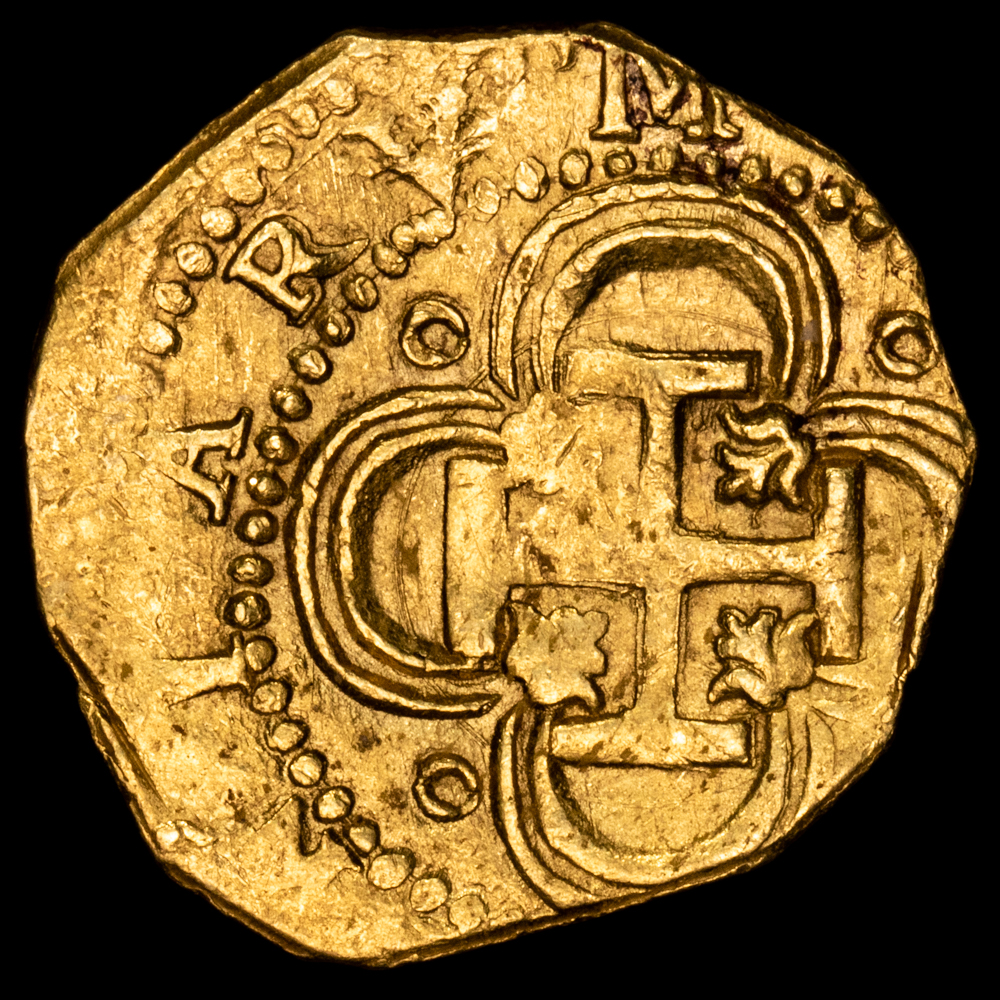 Felipe III. 2 escudos (6,79 g.) Sevilla. S/F. Ensayador B. EBC-. Tipo “OMNIVM”. Rara.