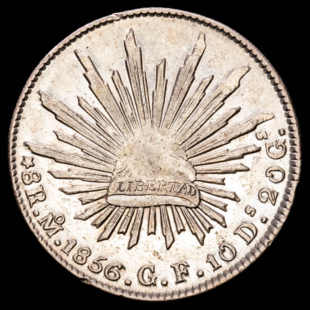 República de México. 8 Reales. (26,84 g.). México. 1856. Ensayador G·F. KM-377.10. MBC+.