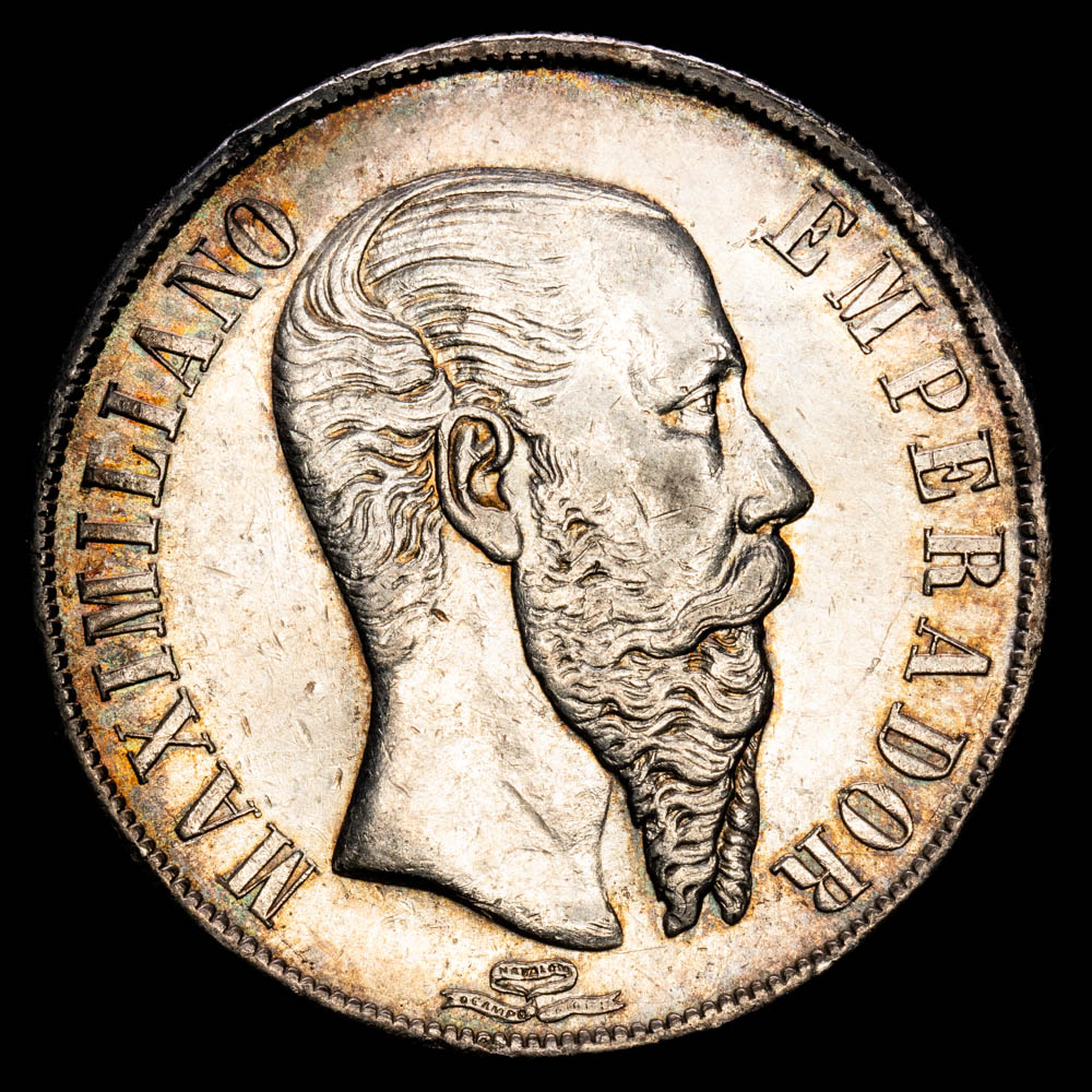 México – Maximilian I. 1 Peso. (27,15 g.). México. 1866. KM-388.1. EBC+. Restos de brillo original. Buen tono.