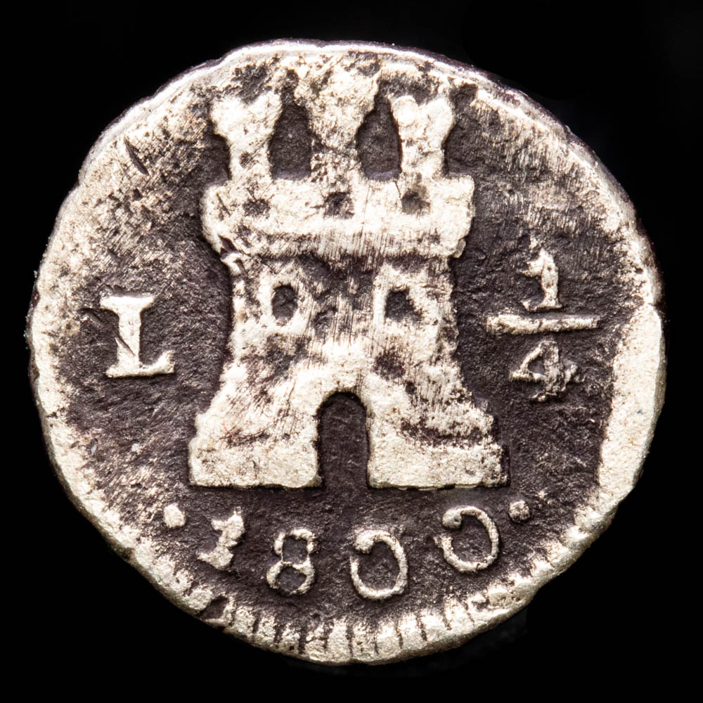 Perú – Carlos IV. 1/4 de Real. (0,79 g.). Lima. 1800. Aureo y Calicó – 111. VG.