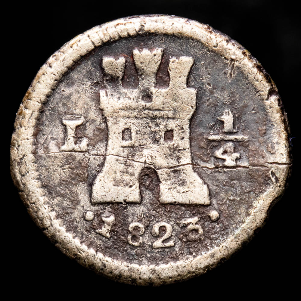 Perú – Fernando VII. 1/4 de Real. (0,84 g.). Lima. 1823. Aureo y Calicó – 1463. VF-30. Escasa
