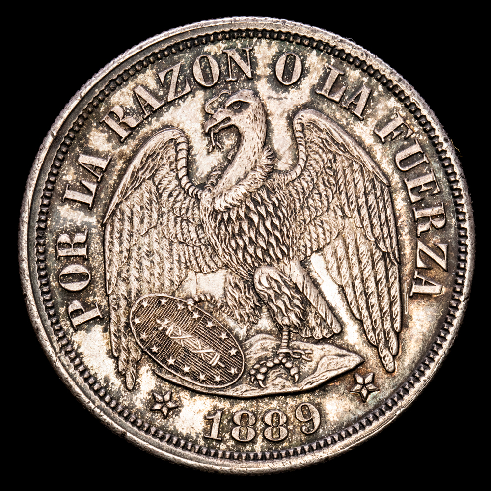 República de Chile. 1 Peso. (25,02 g.). Santiago. 1889. KM-142.1. SC-. Brillo original.