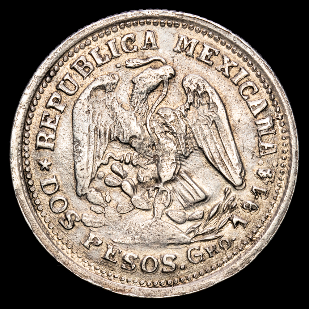 México – Guerrero. 2 Pesos. (25,3 g.). 1914. KM-6433. MBC+. Ex Colección Baldomero de la Fuente