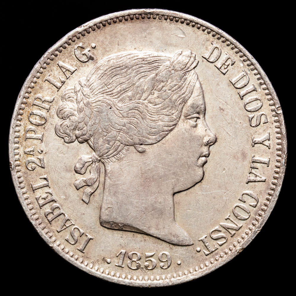 Isabel II. 20 Reales. (25,85 g.). Madrid. 1859. Aureo y Calicó – 616. MBC+.
