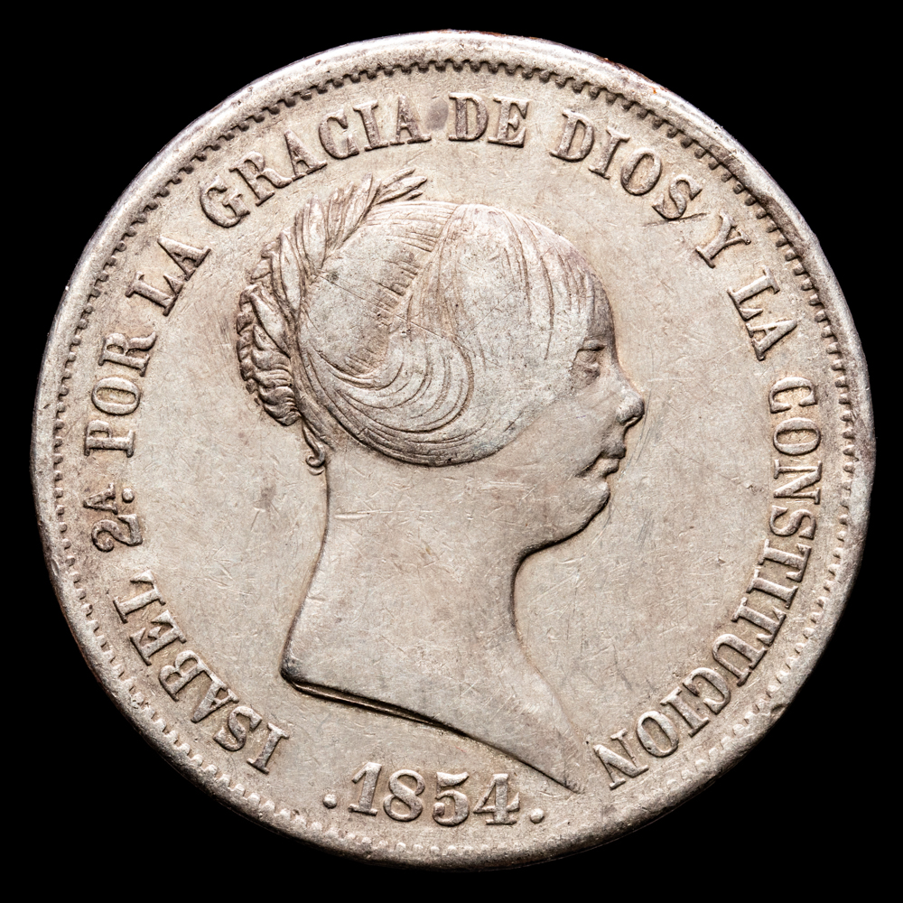 Isabel II. 20 Reales. (25,61 g.). Madrid. 1854. AC-596. MBC-.