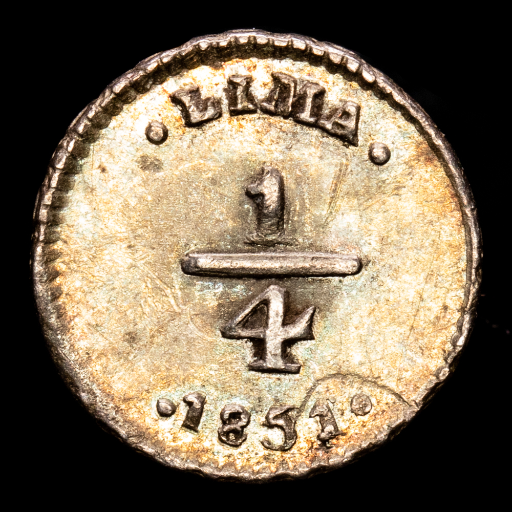 Perú. 1/4 de Real. (0,78 g.). Lima. 1851. KM-143.1. XF.