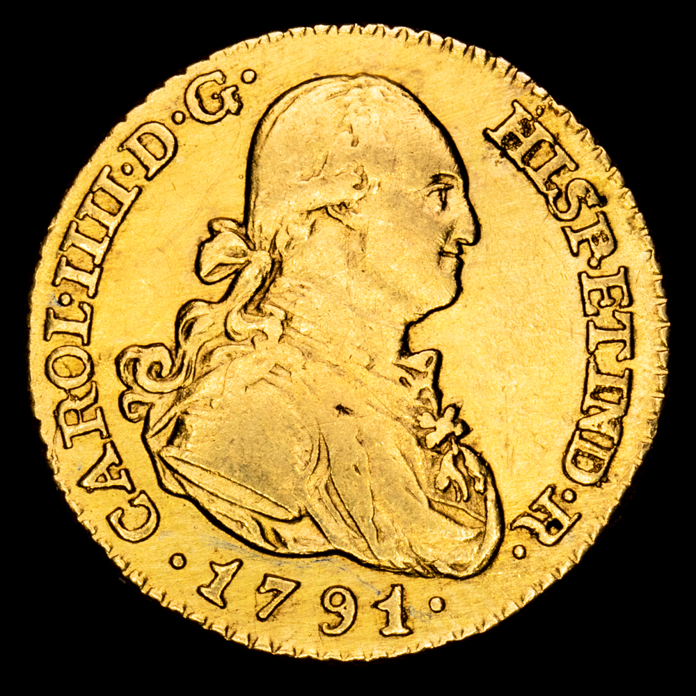 Carlos IV. 1 Escudo. (3,41 g.). Madrid. 1791. Ensayador M·F. Aureo y Calicó – 1108. MBC/MBC+.