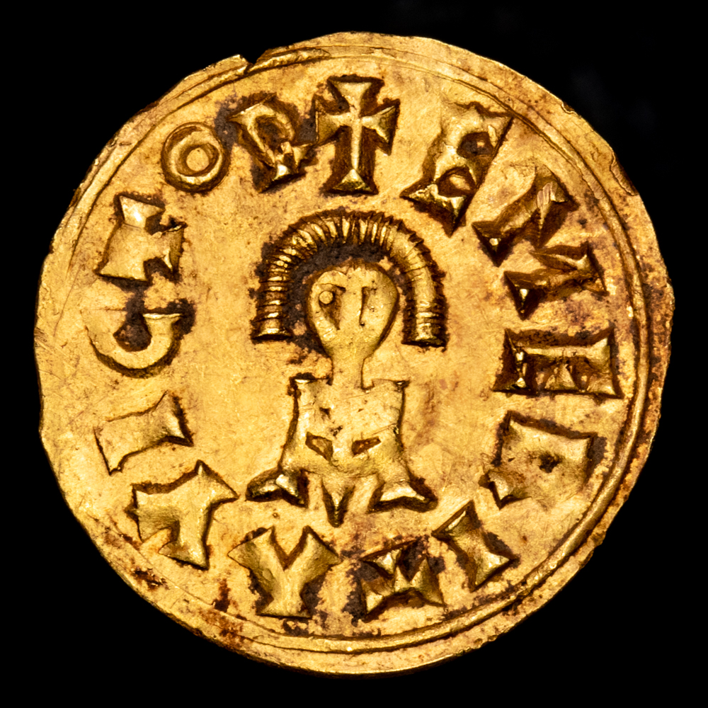 Reino visigodo – Recaredo I (586-601). Triente (1,41 g.). Emerita (Mérida). (CNV. 105.9) (R.Pliego 114e.1). EBC