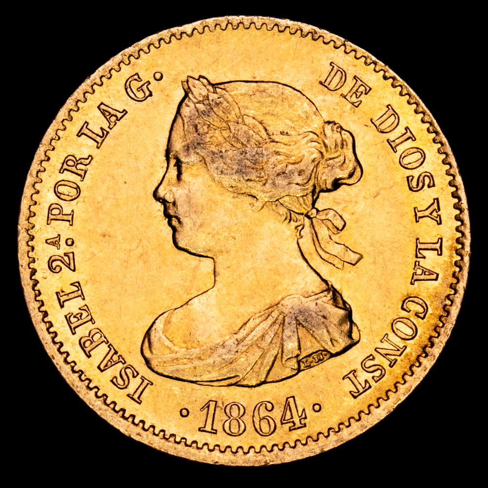 Isabel II. 40 Reales. ( 3,36 g.). Madrid. 1864. AC-686. MBC+.
