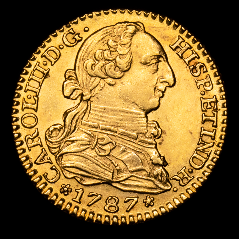 Carlos III. 1 Escudo. (3,41 g.). Madrid. 1787. Ensayador D·V. AC-1369. EBC+/SC-. Brillo original. Estupendo ejemplar.