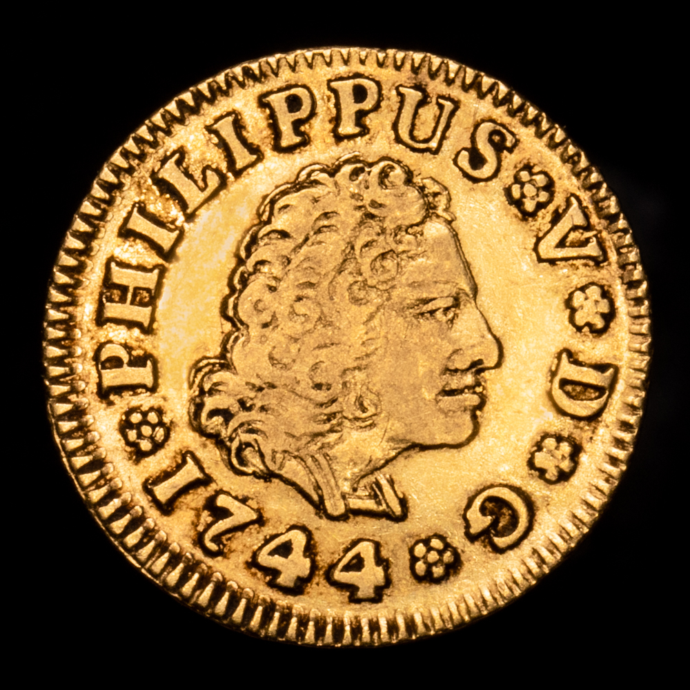 Felipe V. 1/2 Escudo. (1,77 g.). Madrid. 1744. Ensayador J·A. AC-1636. MBC+. Escasa