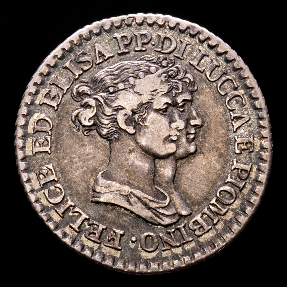 Italia – Elisa y Felice. 1 Franco. (4,99 g.). Lucca. 1807. GIG-9. MBC+.