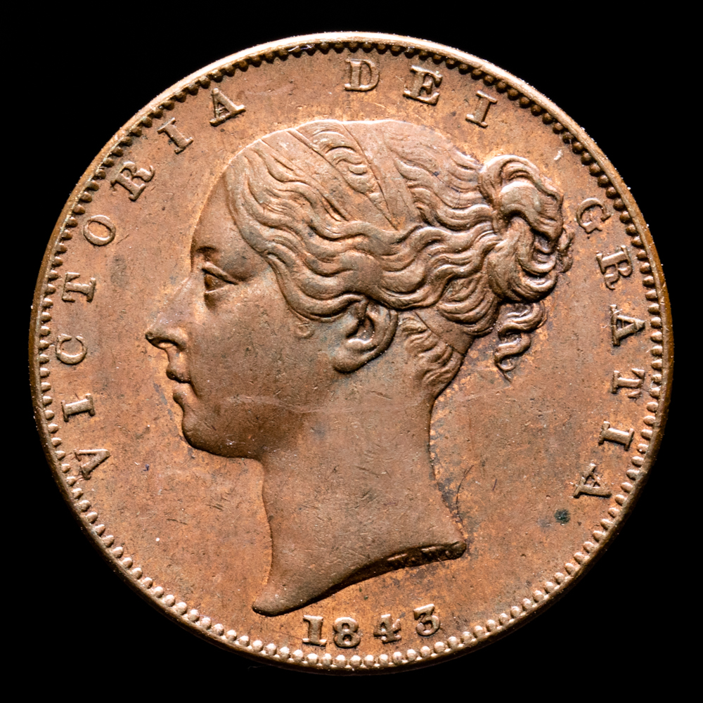 Gran Bretaña – Victoria Queen. Farthing. (4,81 g.). 1843. KM-725. UNC.