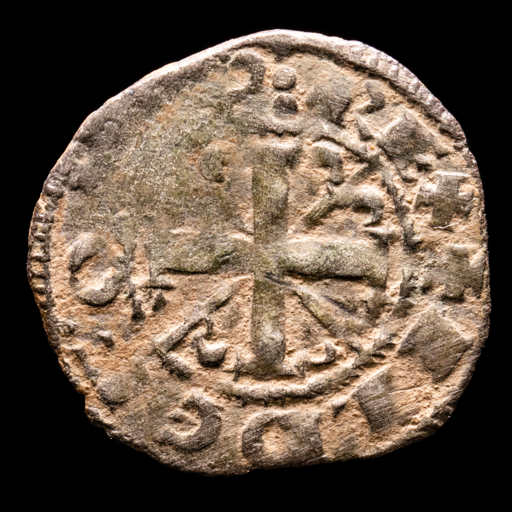 Alfonso IX. Dinero de vellón. (0,8 g.). Santiago de Compostela. (1188-1230). AB-139. MBC-. LEY-ILDEPO(NS),REX