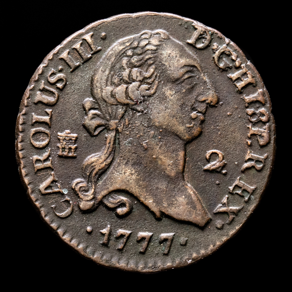 Carlos III. 2 Maravedis. (2,49 g.). Segovia. 1777. AC-41. MBC+.