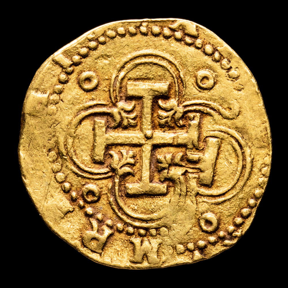 Felipe II. 2 Escudos. (6,74 g.). Sevilla. (1556-1598). Ensayador D “cuadrada”. Aureo y Calicó – 828. MBC+.