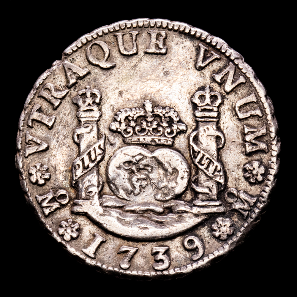 Felipe V. 2 Reales. (6,66 g.). México. 1739. Ensayador M·F. Aureo y Calicó – 821. MBC+. Hojita en borde