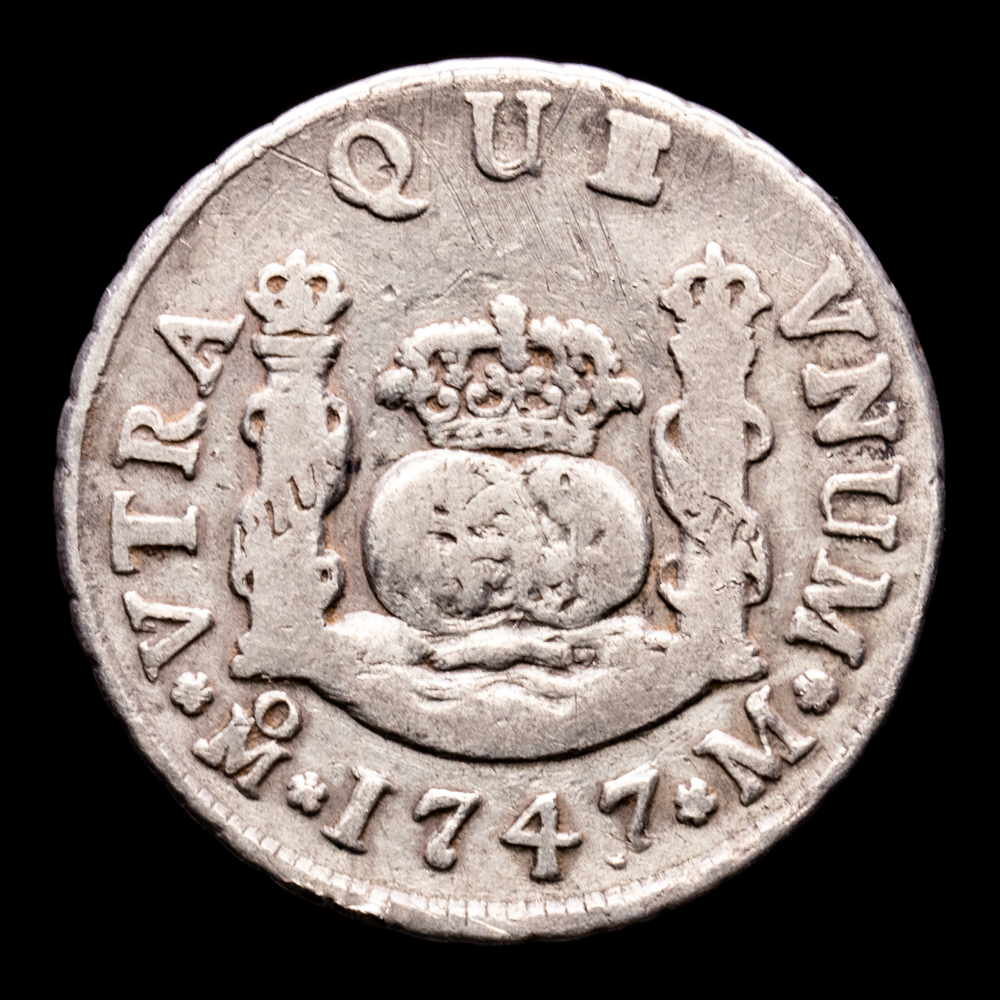 Felipe V. 2 Reales. (6,52 g.). México. 1747. Ensayador M. Aureo y Calicó – 837. BC+.