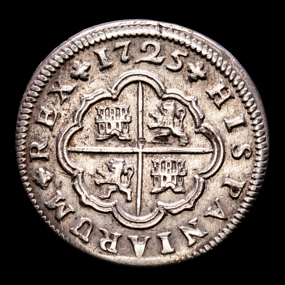 Felipe V. 2 Reales. (5,45 g.). Sevilla. 1725. Aureo y Calicó – 983. EBC-.