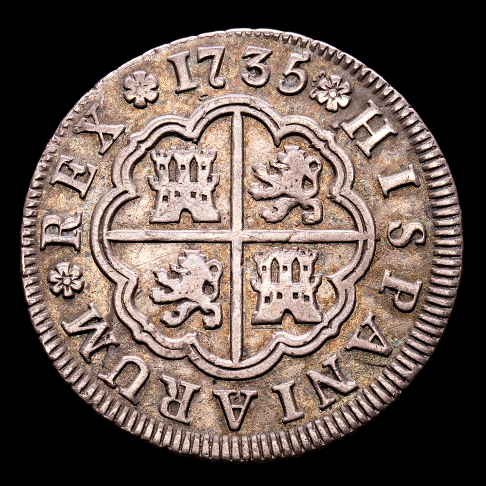Felipe V. 2 Reales. (5,68 g.). Madrid. 1735. Ensayador J·F. Aureo y Calicó – 783. MBC+.