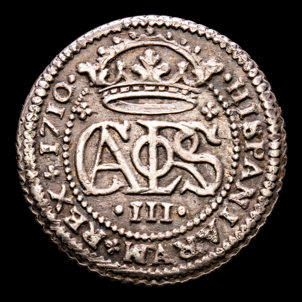 Carlos III, Pretendiente. 2 Reales. (4,91 g.). Barcelona. 1710. Aureo y Calicó – 31. MBC+.