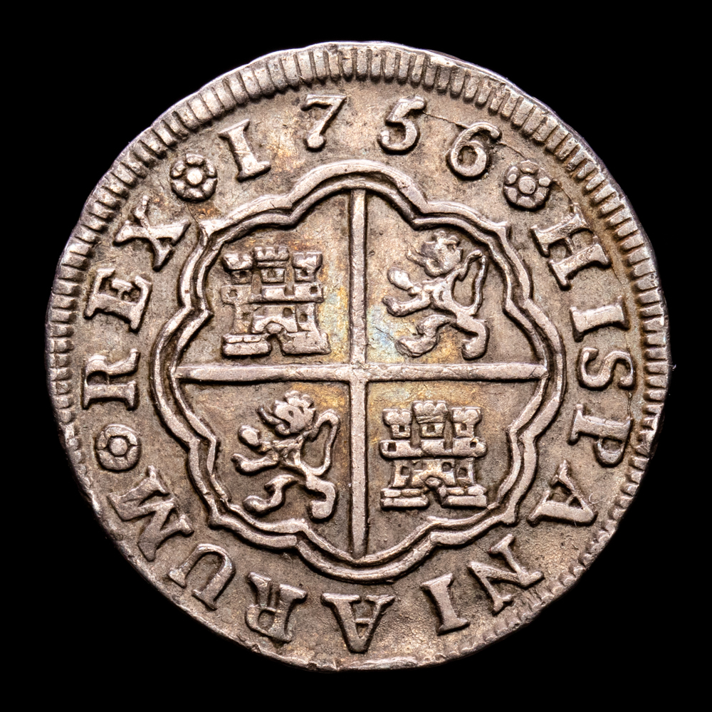 Fernando VI. 1 Real. (2,93 g.). Madrid. 1756. Ensayador J·B. Aureo y Calicó – 180. MBC+. Buen ejemplar