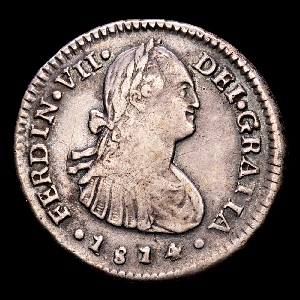 Fernando VII. 1 Real. (3,47 g.). Santiago. 1814. Ensayador F·J. Aureo y Calicó – 674. MBC+. Rara!