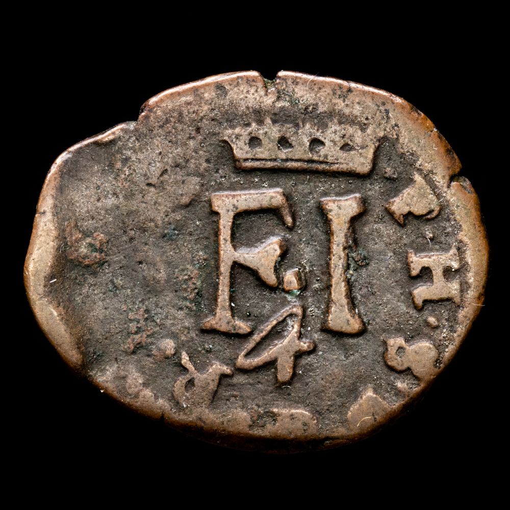 Felipe III. 4 Cornados. (3,44 g.). Pamplona. 1613. Aureo y Calicó – 72. MBC. Escasa. Ex Colección Baldomero de la Fuente