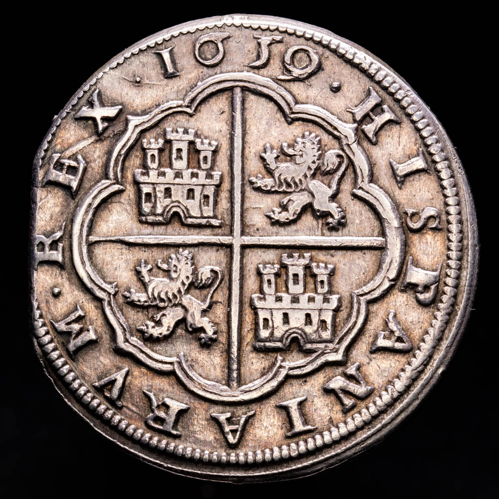 Felipe IV. 8 Reales (27,26 g.). 1659/32. Segovia. EBC. Aureo y Calicó – 1622 var. Variante muy rara