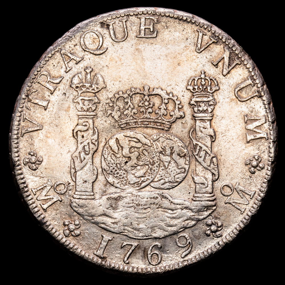 Carlos III. 8 Reales. (26,99 g.). México. 1769. Ensayador F·M. Aureo y Calicó-1095. EBC-. Restos de brillo original.