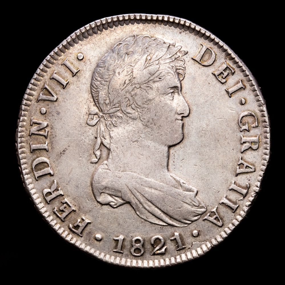 Fernando VII. 8 Reales. (26,91 g.). Guatemala. 1821. Ensayador M. Aureo y Calicó-1236. EBC-. Restos de brillo original. Suave tono.