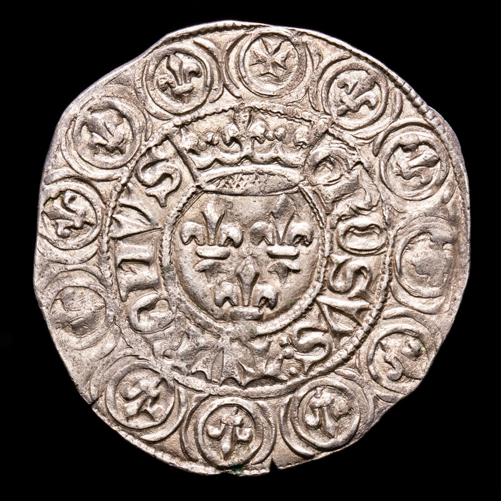 Francia – Reino de Carlos VI (El Bienamado). Gros. (3,7 g.). París. 1380-1422. DUPESSY-384. EBC+. Raro. Buen tono.